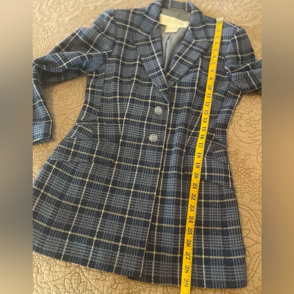 Escada Vintage 1980’s Blue Plaid Blazer Double E Logo Buttons, Size 36 - Picture 12 of 15